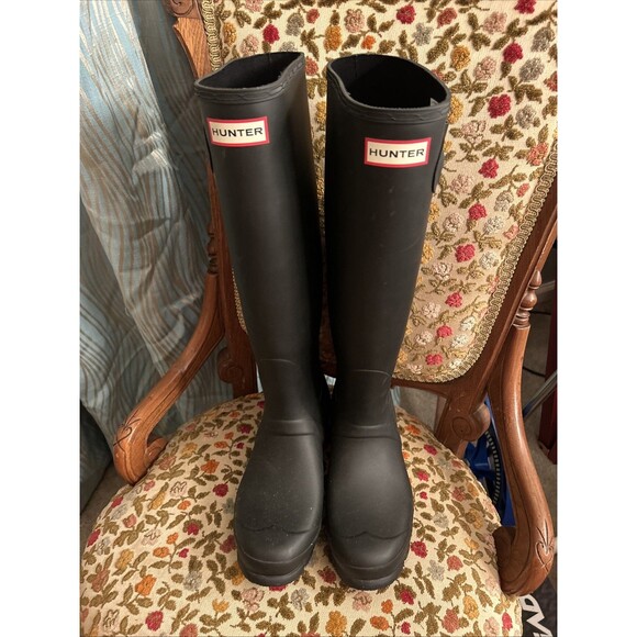 Hunter Womens Black Rubber Rain BOOTS Original Tall 7 Med Wft1000rma - Picture 1 of 4